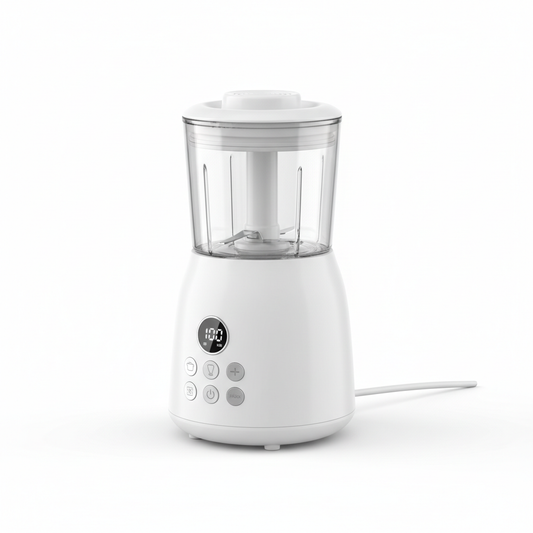 Compact all-in-one electric baby food maker steamer and blender in white