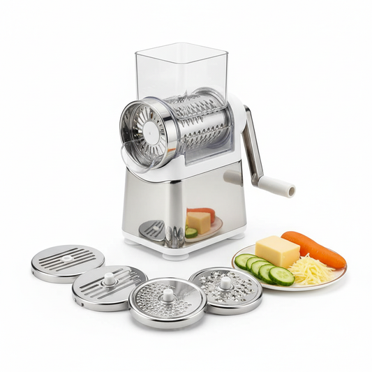 Multifunctional Rotary Vegetable Drum Slicer with interchangeable drum blades