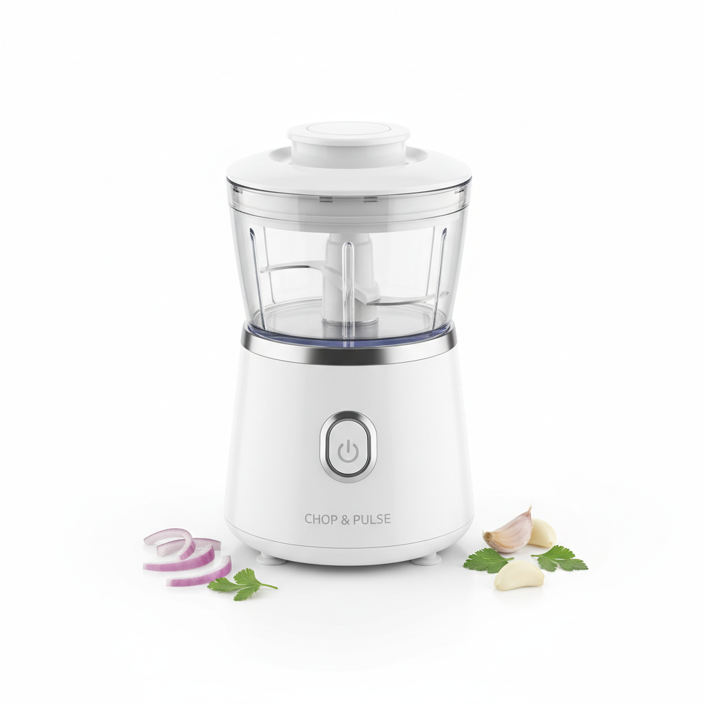 Compact mini electric vegetable chopper and food processor with transparent bowl
