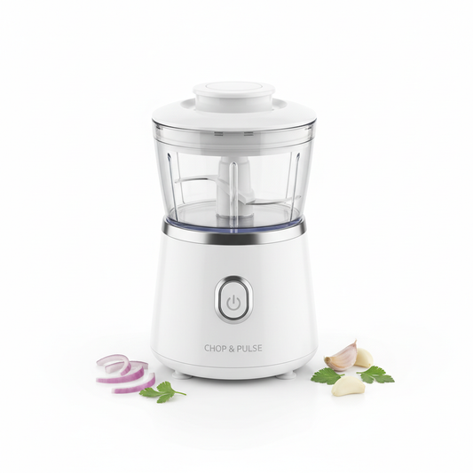 Compact mini electric vegetable chopper and food processor with transparent bowl