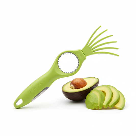Green 3-in-1 avocado slicer, pitter and scoop kitchen tool